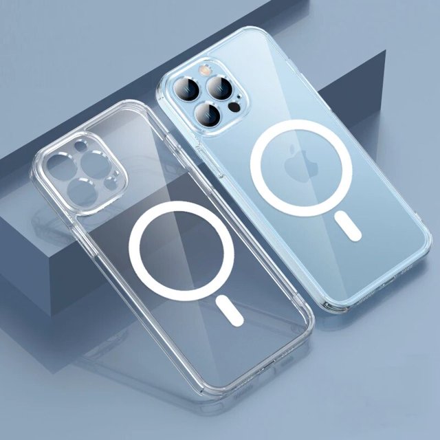 Clear Phone Case For iPhone 14 13 12 11 15 Pro Max For Magsafe Magnetic Wireless Charging Case XR XS Max Cover Protective Shell