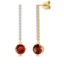 Gem Stone King 14K Yellow Gold Red Garnet and Lab Grown Diamond Dangle Earrings for Women | 2.36 Cttw | Gemstone January Birthstone | Round 6MM