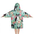 thumbnail image 2 of Boston Terrier Floral Flowers Blanket Hoodies for Kids 6-13YR Oversize Wearable Blanket Hoodies for Boys Girls Teens, 2 of 7