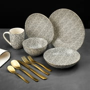 Thyme & Table 60-Piece Dot Dinnerware & Gold Flatware Set, Service for 6