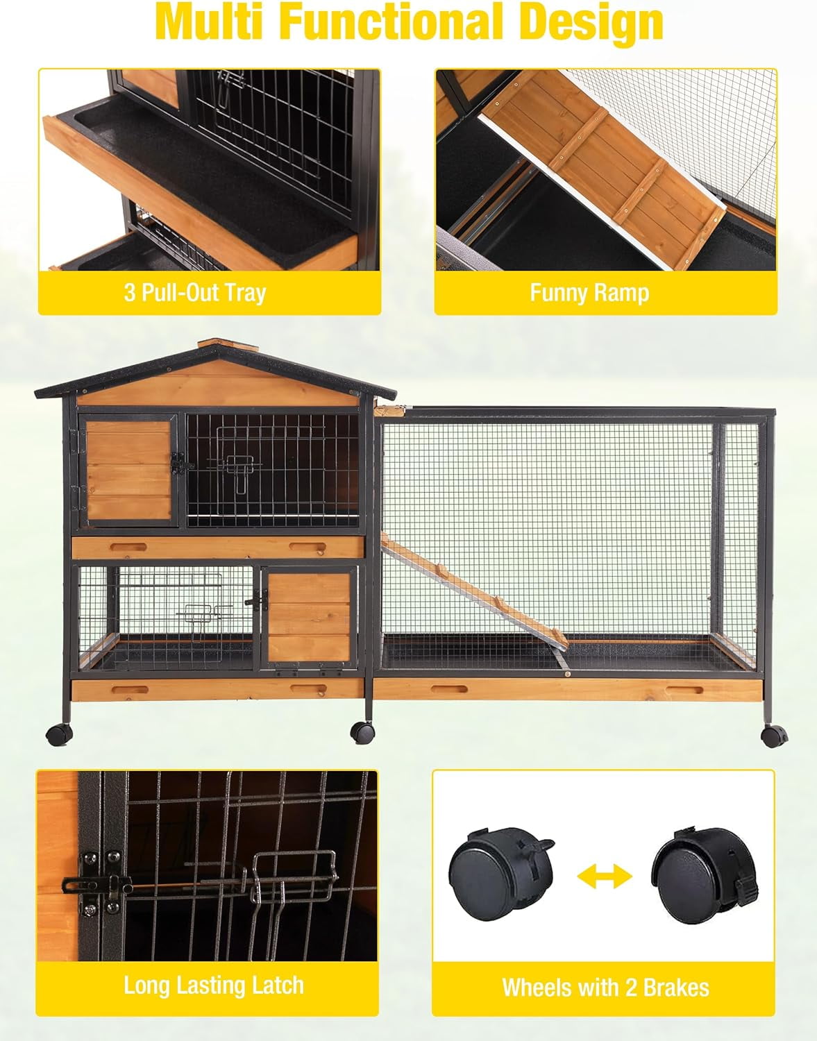 Aivituvin Rabbit Cage Indoor with Metal Frame Rabbit Hutch Waterproof Oudoor Guinea Pig Cage