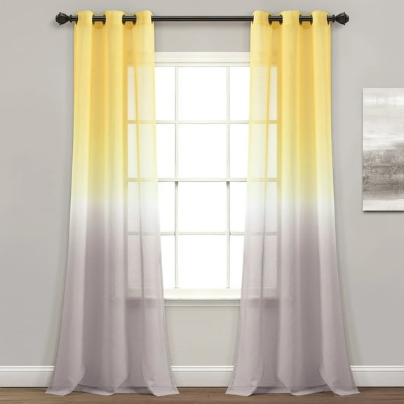 Umbre Fiesta Sheer Window Curtain Panels Yellow/Gray 38X84 Set
