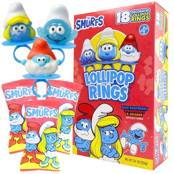 Smurfs Lollipop Rings, Birthday Party Favor Candy, 18 Count, 7.61 Ounces