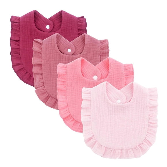 4Pcs Ruffled eeding Bib Soft Absorbent Baby Drooling Bib Snap Button Design Burp Cloth for Infants and Toddler Set E