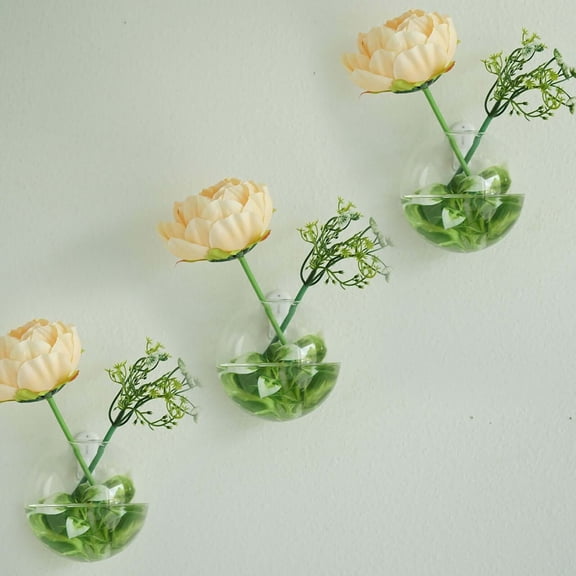 Efavormart 3 Pack Flower Shaped Glass Wall Vase Hanging Glass Terrarium Indoor Wall Planters