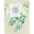 thumbnail image 2 of Bslissey Toddler Baby Girls Ireland Festival Outfits Long Sleeve Letter Print Sweatshirt + Shamrock Print Pants + Headband 3Pcs Cute Clothes Set for Infant 0-3 Years, 2 of 9