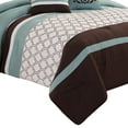 thumbnail image 4 of Benjara Quatrefoil King Size 8 Piece Fabric Comforter Set , Brown and Blue, 4 of 5