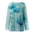 thumbnail image 4 of OIOLOYJM Long Sleeve Tops for Women Casual Vintage Floral Print Long Sleeve Crew Neck Shirts Cotton Fitted Stretch T Shirts Summer Workout Baggy Clothing Blue XL, 4 of 4