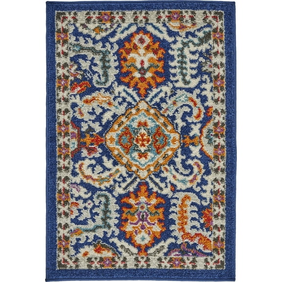 2â€™ x 3â€™ Blue and Gold Intricate Scatter Rug
