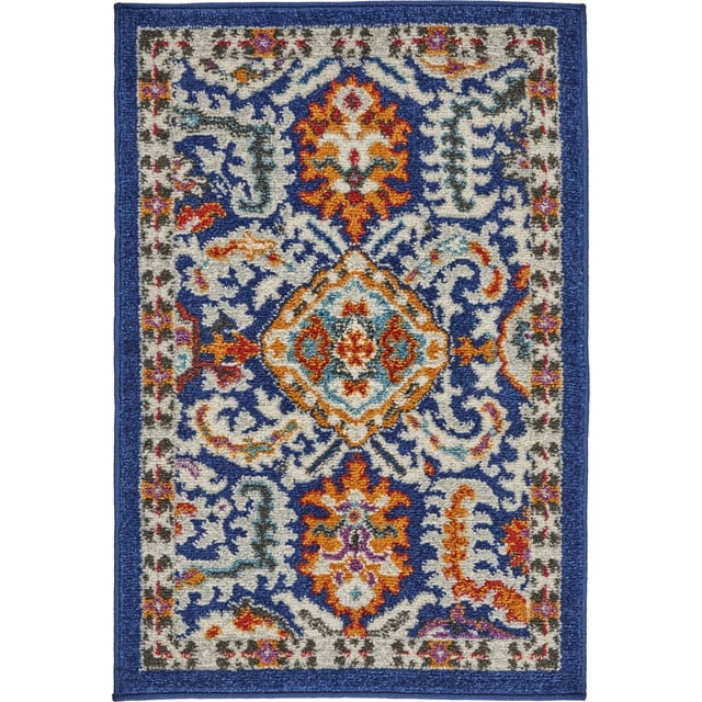 homeroots home decor 385638 2’ x 3’ Blue and Gold Intricate Scatter Rug