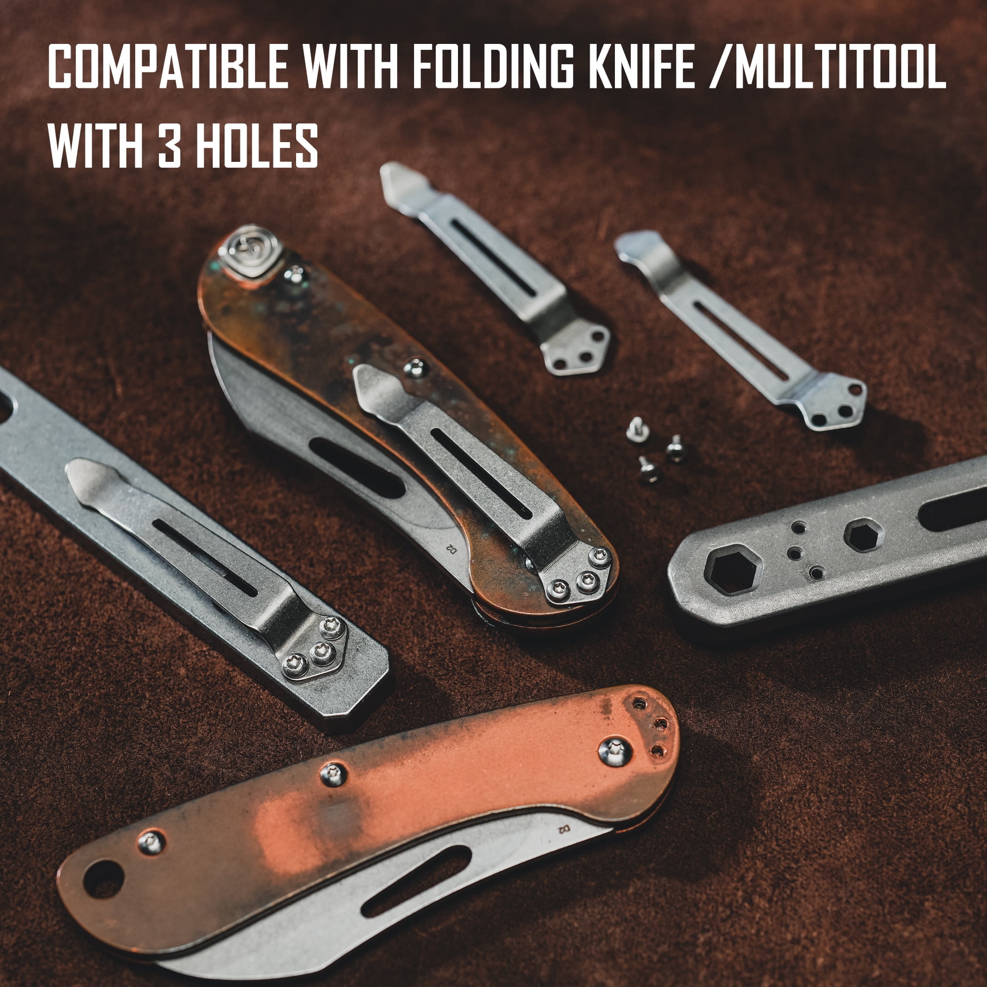 Key Unity Deep Carry Pocket Clip, Stainless Steel 3 Hole Pocket Clip for Knife & Multitool, Pack of 3