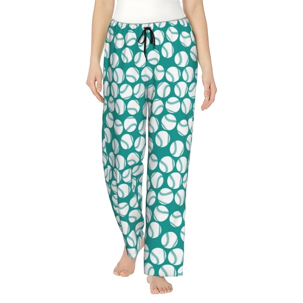 Balery Green Baseball Pantalones de pijama para mujer, pijamas ultraligeros, pantalones de estar por casa-3X-Large