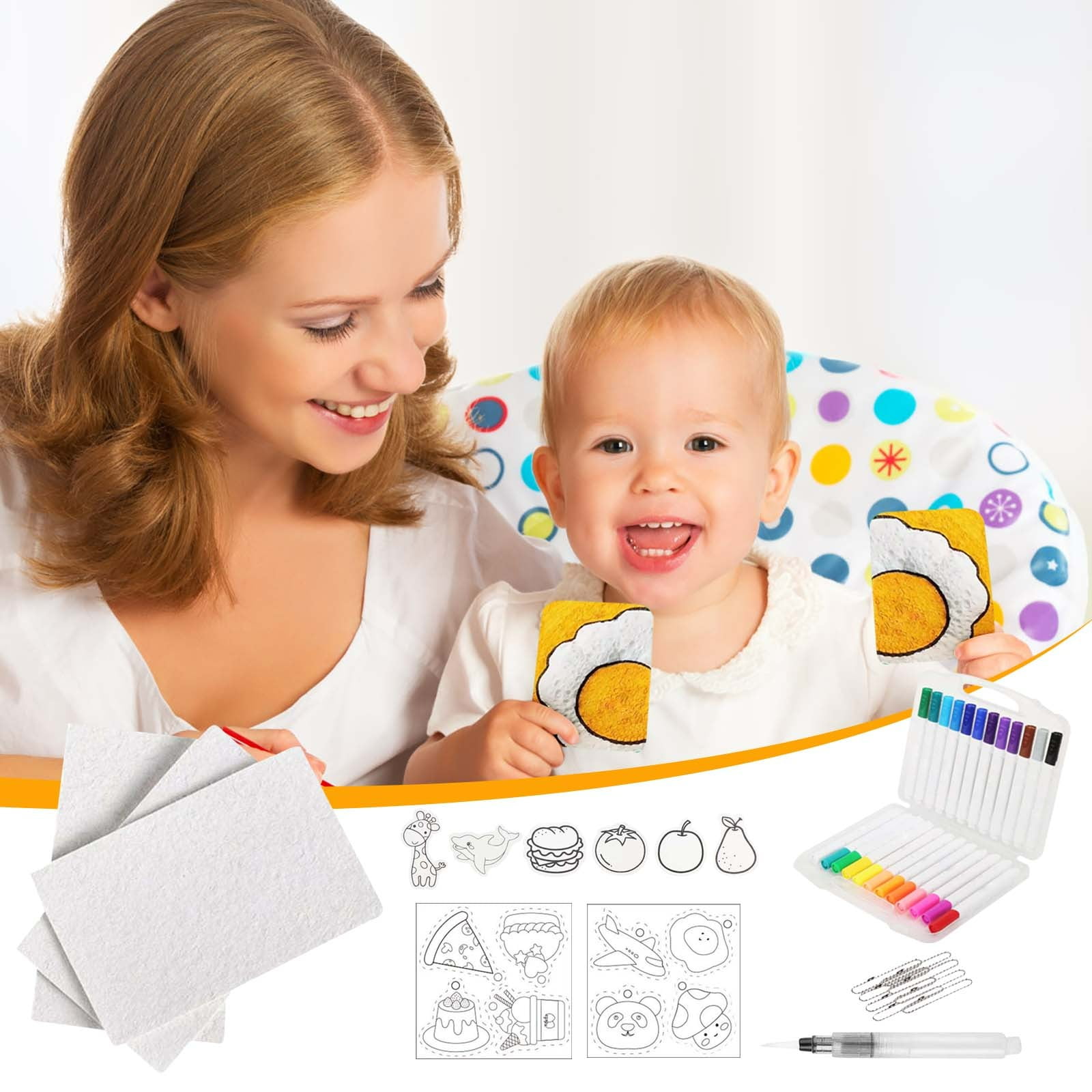 WWG Puffy Paint 3D Art Drawing Kit with 10 Foam Texture Papers 24 Colored Markers Watercolor Pen and Bead Chains for Kids Crafts DIY Projects and Creative Activities