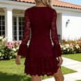 thumbnail image 4 of asdoklhq Summer Dress Maxi Dresses Women's lace V-neck long-sleeved dress Red 2X, 4 of 5
