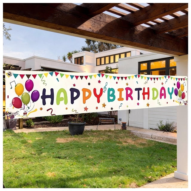 Cartel de jardín DEARIDAP de feliz cumpleaños, 50 x 300 cm, con cinta