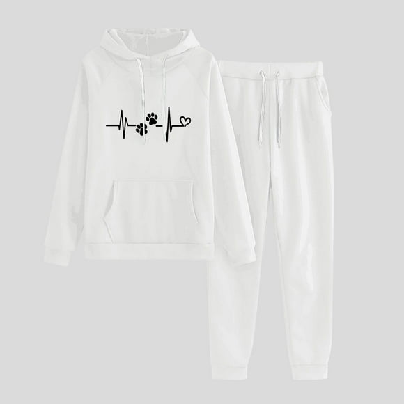 Aboser Two Piece Outfits for Women Sweatsuit Set Trendy Heartbeat Prints Sweatshirt Matching Sweatpants Activewear Sets Solid Color Workout Tracksuit
