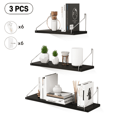 VEGCOO 3Pcs Floating Shelves for Wall Decor, (12 16 20 inch) Wall Mount Ledge Shelf Wall Shelves for Bedroom, Living Room, Office, Black