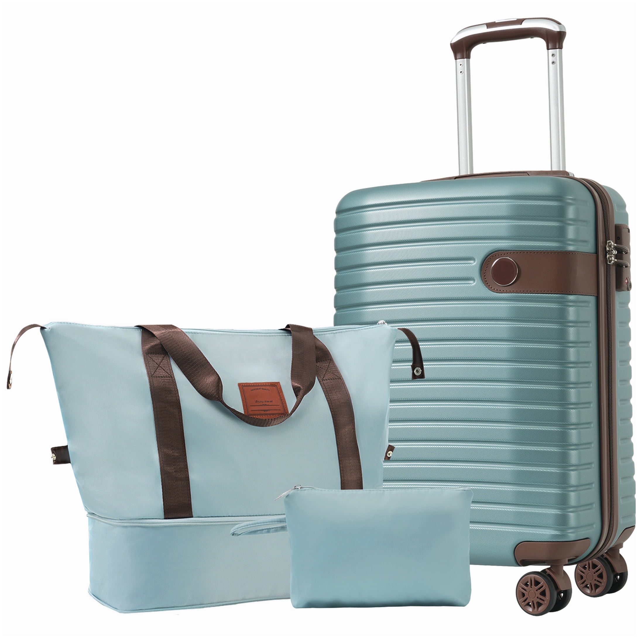 Airline Approved 20 Inch Carry On Luggage Set, 3 Piece Blue Hardshell ABS Suitcase with Wheels
