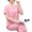 Pink, variant on 2 Pcs/Set Women Pajamas Set O Neck Flower Print Grandma Style Elastic Waist Summer Pajamas Set Sleepwear