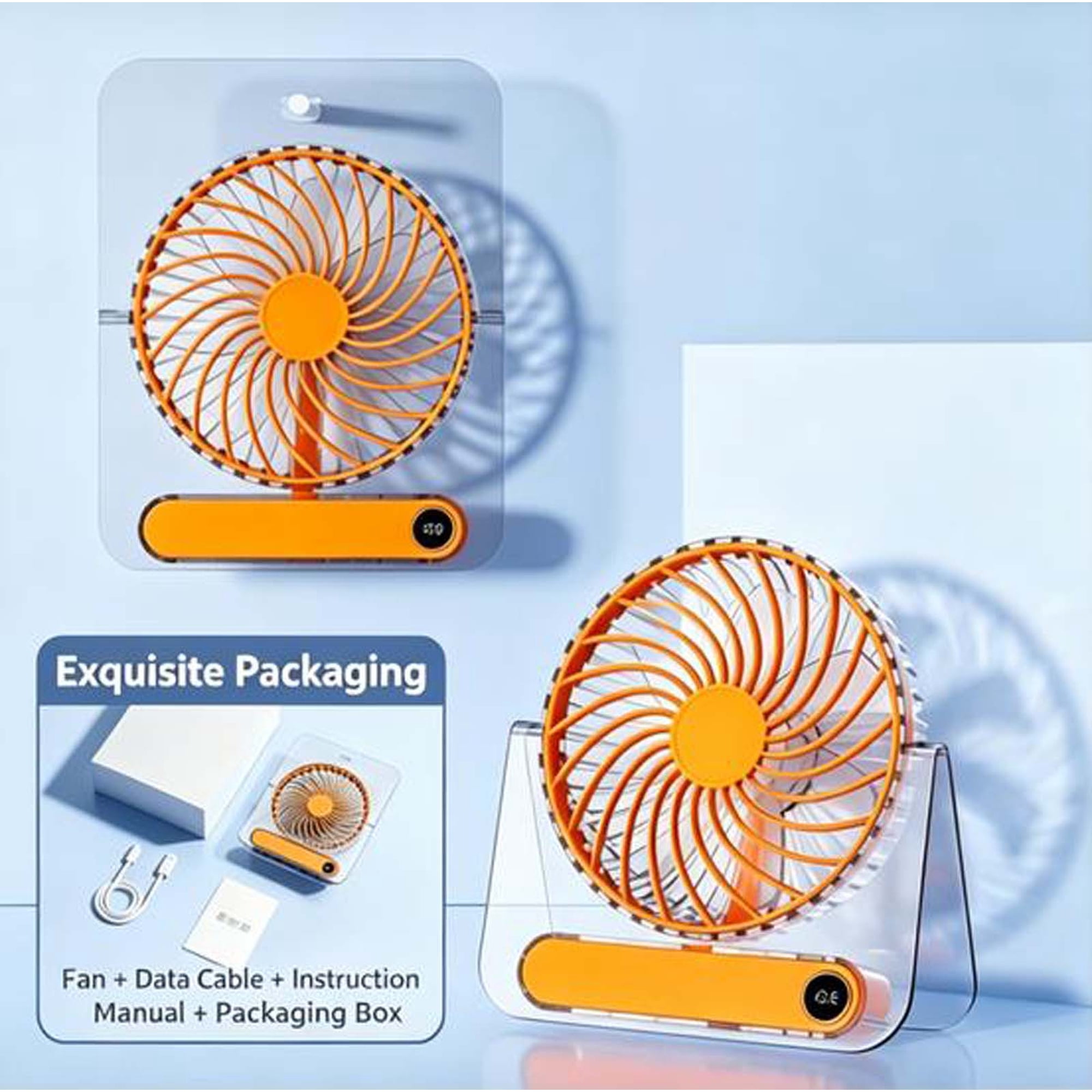 Lenkho Small Desk Fan Rechargeable Mini Desktop Fan Ultra Quiet Operation 5 Wind Speed Adjustable Hangable Space-Saving Table Cooler Ideal for Office Bedroom Dorm and Home