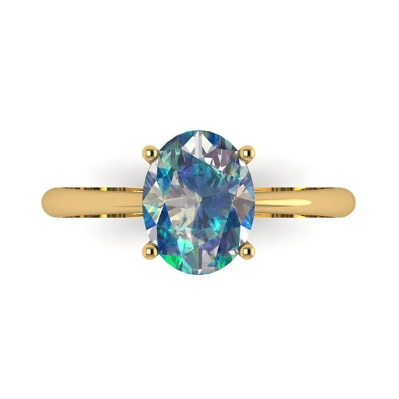 2 ct Oval Cut Blue Moissanite Solitaire Engagement Ring for Women in 14K Yellow Gold