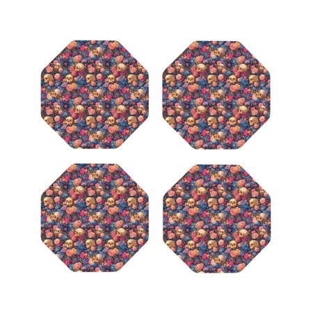 

Tideii Skull colorful daisy for Leather Coasters 4 Pieces Anti-fouling and Anti-scalding Decorative Coasters Suitable for Restaurants Kitchens Coffee Shops-Octagon