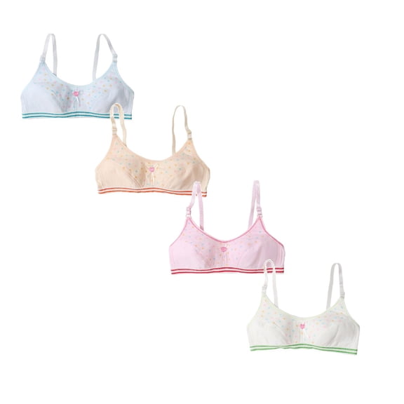 CAIXIA 4 Pack Training Bras for Girls Vest Stretch Straps Crop Seamless Cami Sports Bralettes Bra for Teens