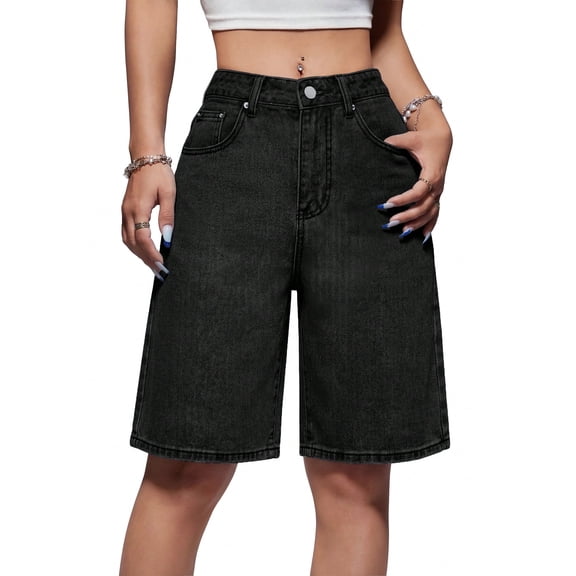 EMMIOL Women's Denim Shorts Mid-Low Waist Jean Shorts for Women,Y2K Vintage Summer Streetwear XS-XXXL