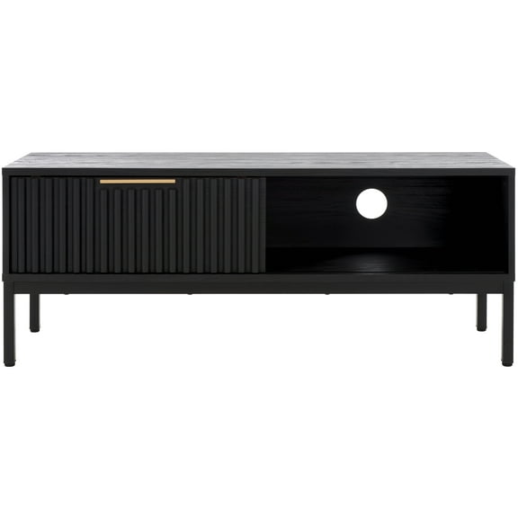 SAFAVIEH Lylia Farmhouse 1 Door Rectangle Media Stand, Black (46.9 in. W x 15.4 in. D x 18.7 in. H)