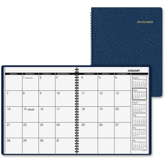 At A Glance AAG7026020 9 x11 in. 13-Month Leather Professional Planner - Navy