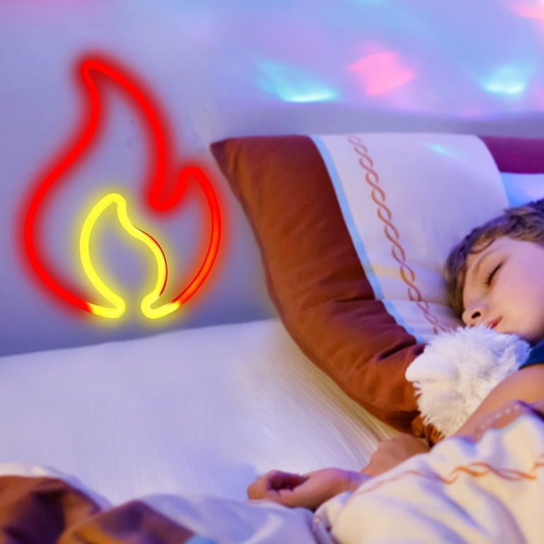 Flame Shaped LED Neon Sign Light - USB/Battery Powered Wall Decor For Room, Bar, Party (Red/Yellow, 11.8x5.1 Inch)