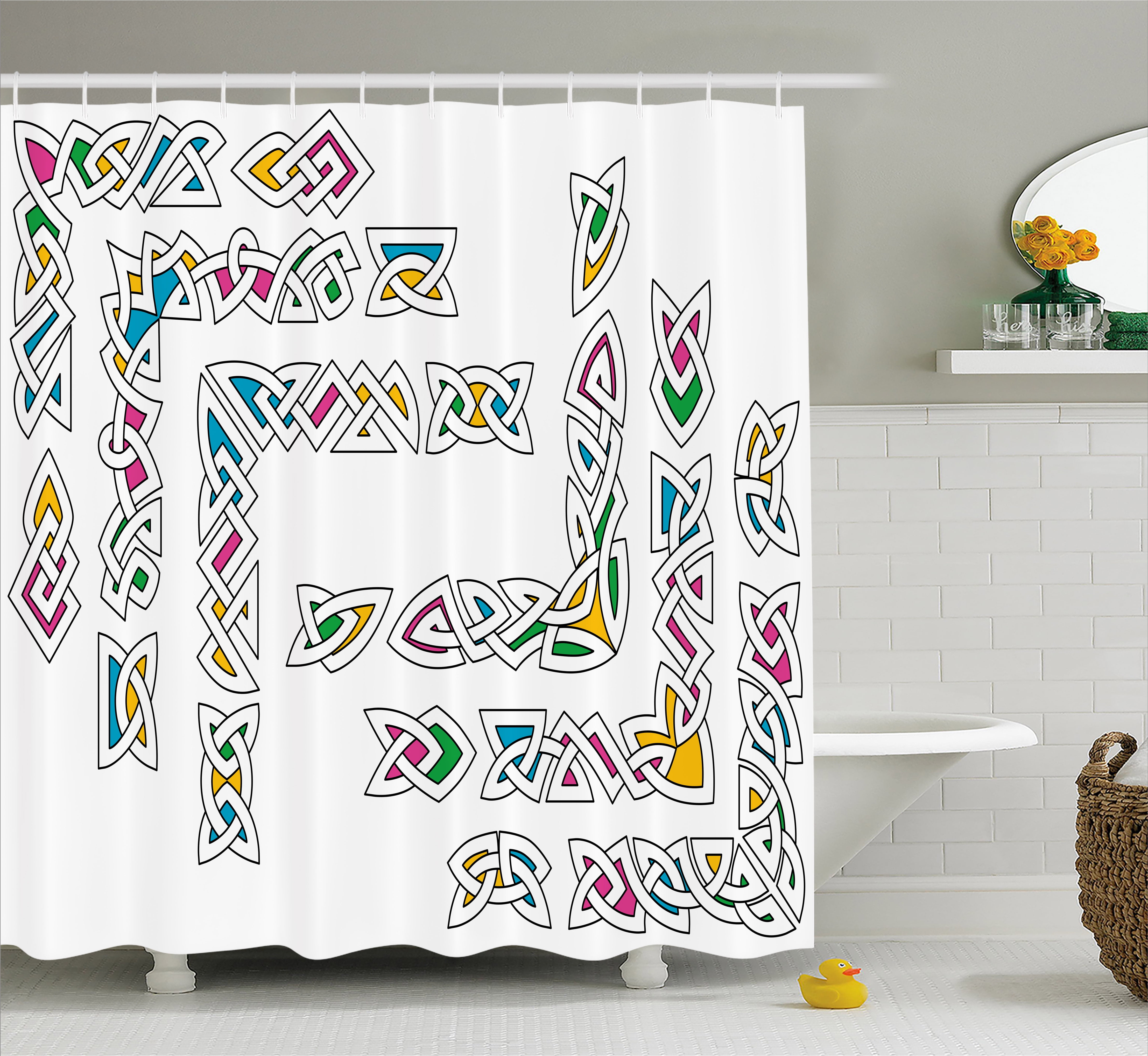 Irish Shower Curtain, Celtic Ornament Patterns Set Colorful Vibrant