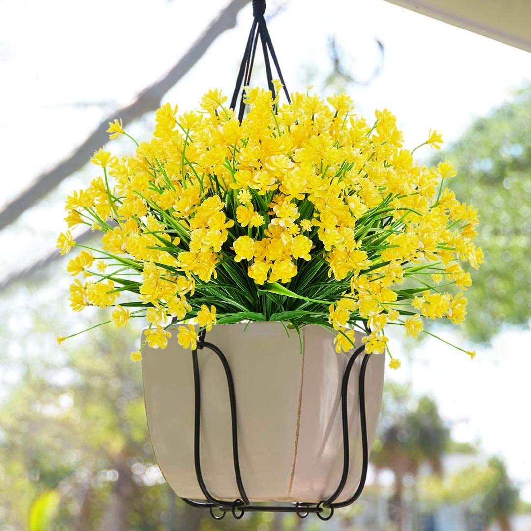 ZOELNIC 20 Bundles Artificial Fake Flowers, Plastic Flowers for Outdoors Decoration, UV Resistant Faux Flowers Shrubs, Artificial Plants for Indoor Outside Garden Home Wedding Farmhouse, Yellow