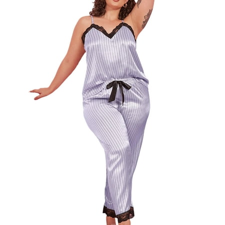 

Niuer Women Comfy Lace Pajamas Set Ladies Soft Pjs 2 Pieces Loungwear Spaghetti Strap Loose Sleepwear Outfits