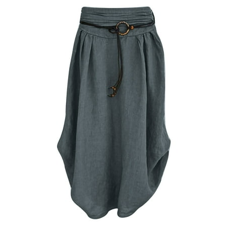 

asdoklhq Maternity Dress Women s Fashion Casual Solid Loose Sashes Mid-Calf Cotton Linen Skirt