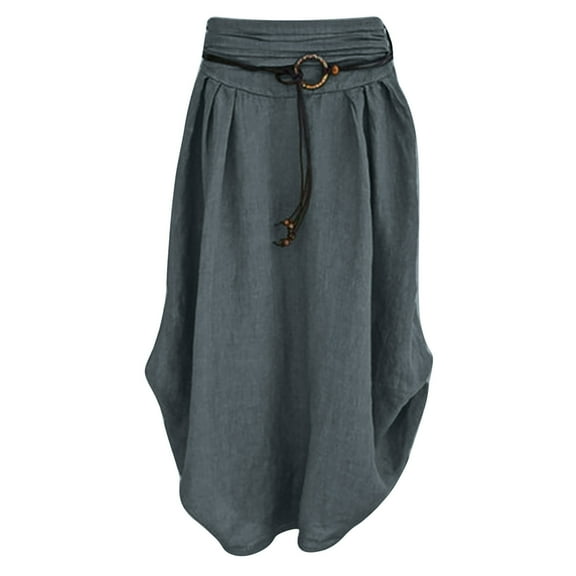 Pntutb Womens Skirt Clearance,Summer Women's Fashion Casual Solid Loose Sashes Mid-Calf Cotton Linen Skirt Rollback