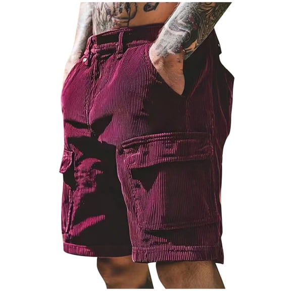 Timoontee Men's Loose Fit Corduroy Shorts Vintage Outdoor Cargo Shorts Summer Casual Shorts Durable Workwear Shorts Comfy Loungewear Shorts Wine L
