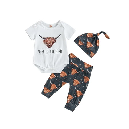 

Bagilaanoe 3pcs Newborn Baby Boys Long Pants Set Short Sleeve Romper Tops + Trousers + Hat 3M 6M 12M Infant Casual Outfits