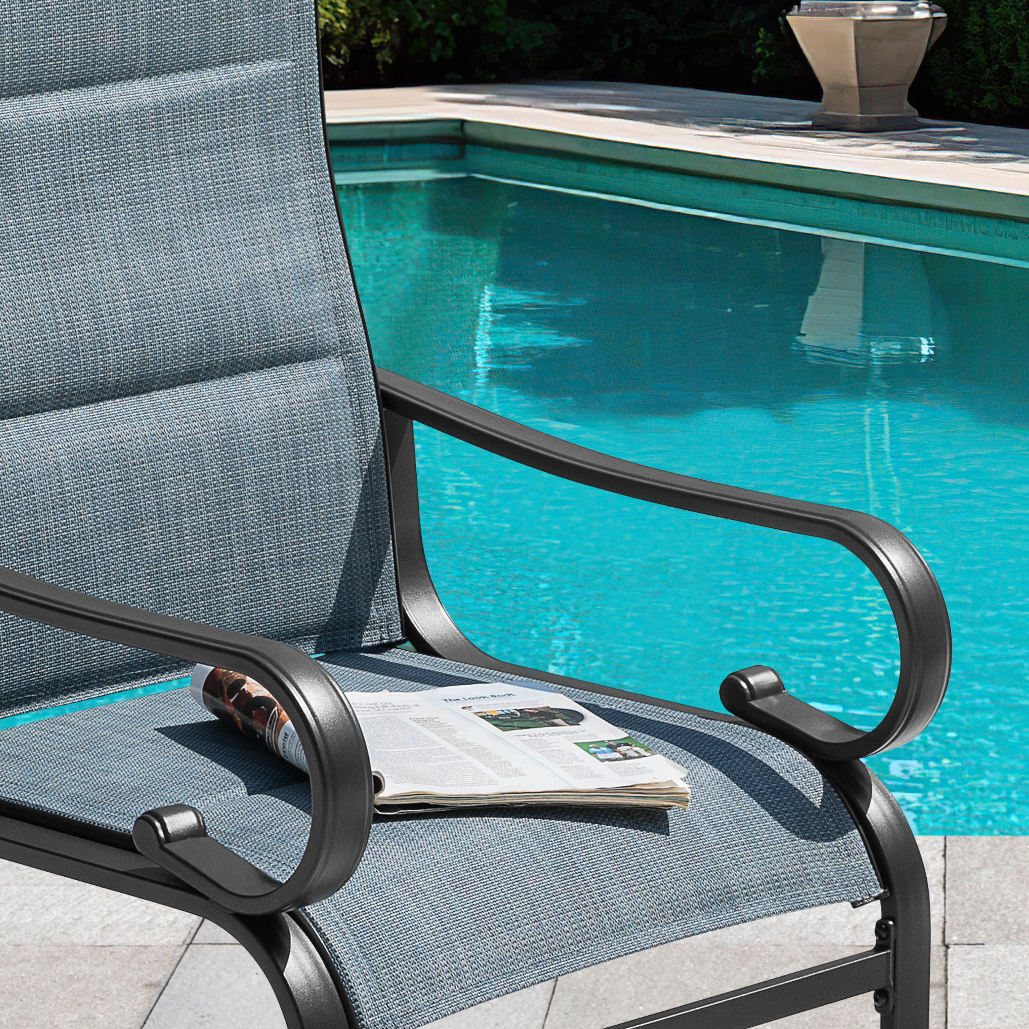 Nuu Garden Padded Textilene Patio Dining Chairs Set of 2, C-Spring Patio Chairs with Curved Armrests, High Back & Wide seat, Powder-Coated Metal Frame Patio Furniture, Blue and Black
