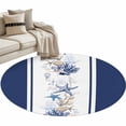 thumbnail image 2 of Coastal Navy Round Area Rug 4 FT, Non Slip Indoor Outdoor Rug, Blue Starfish Coral Nautical Striped Washable Soft Circular Carpet Non-Shedding Floor Mat for Coffee Table Nursery Foyer Balcony, 2 of 8