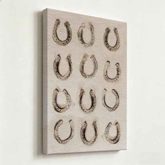 Rustic Horseshoe Pattern Canvas Wall Art Vintage Western Watercolor Illustration Neutral Textured Background Prints Minimalist Equine Poster Home Decor Living Room Bedroom Office Canvas Prints Ready