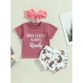 thumbnail image 2 of ZAXARRA Baby Girl 3Pcs Western Clothes, Short Sleeve Tops + Cartoon Print Shorts + Headband Set, 2 of 9