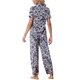 thumbnail image 3 of INSPIRAR CHIC Conjunto de Pijamas de Satén para Mujeres, Top de Manga Corta de Seda Floral y Pantalones, 2 Piezas, Color Púrpura, 3 of 6