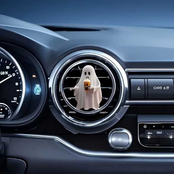 RAGUPEL 2026 New Cute Ghost with Pumpkin Drink Car Vent Clips,Halloween Decorations Ghost Car Diffuser Clips Cute Gifts,Festive Easy-Install Durable Car Freshener Accessory for Halloween&Car Lovers