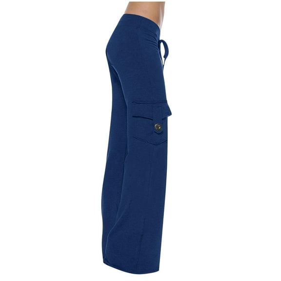 Guluxicc Cargo Pants for Women Casual Wide Leg Work Pants Elastic High Waist Work Trousers, Blue, 2XL