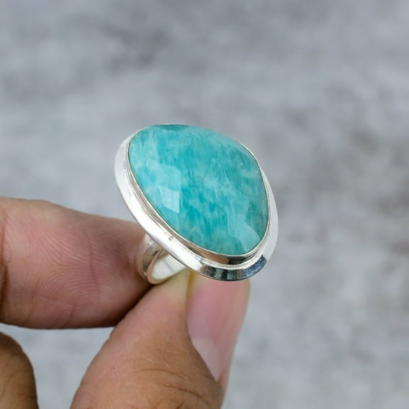 Amazonite Gemstone Handmade 925 Sterling Silver Ring Size 9.5