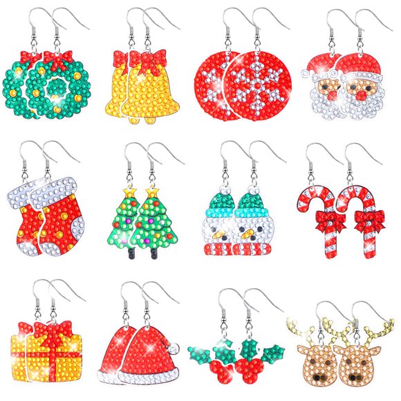 Kit para hacer aretes navideños con diamantes Remuuly, 12 pares