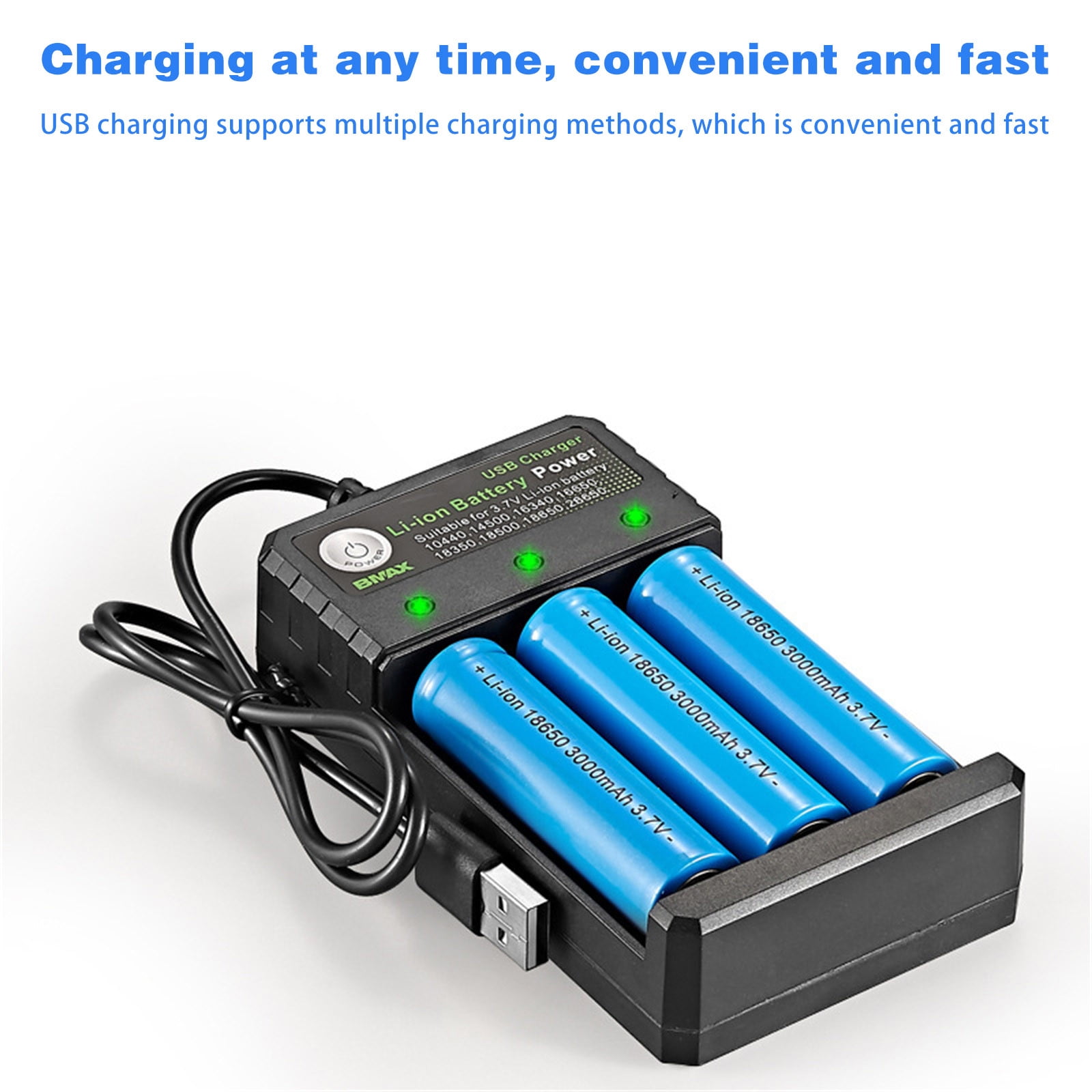 RKSTN Fast Charge 3 Bay 18650 Battery Charger USB Smart Universal Rechargeable Battery Charger For 3.7V Li-ion TR IMR 14500, 16340, 16650, 18350 So On Batteries, Gift, on Clearance