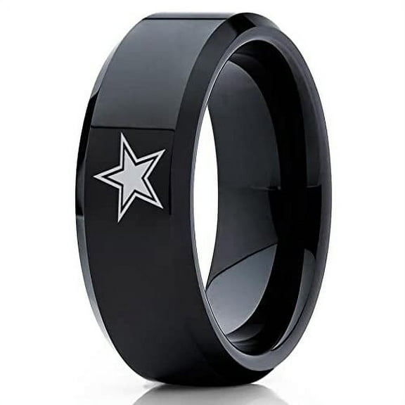 Black Tungsten Wedding Ring,Football Inspired,Galaxy Star Wedding Ring,Black Wedding Band,Anniversary Ring,Comfort Fit
