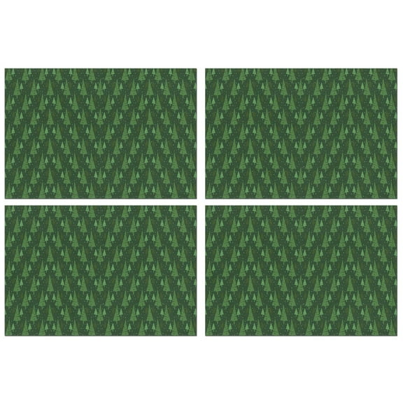 Green Christmas Tree Pattern Summer Placemats Table Placemats Set Of 4-Linen Kitchen Washable Placemats Table Mats 11.8"x17.7" Non-Slip Heat Resistant